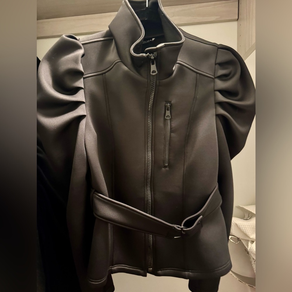 Zara Black Bomber Jacket with Puffed Sleeves